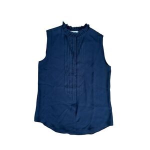moschino silk ruffle collar sleeveless blouse navy blue ruffle front women’s 8